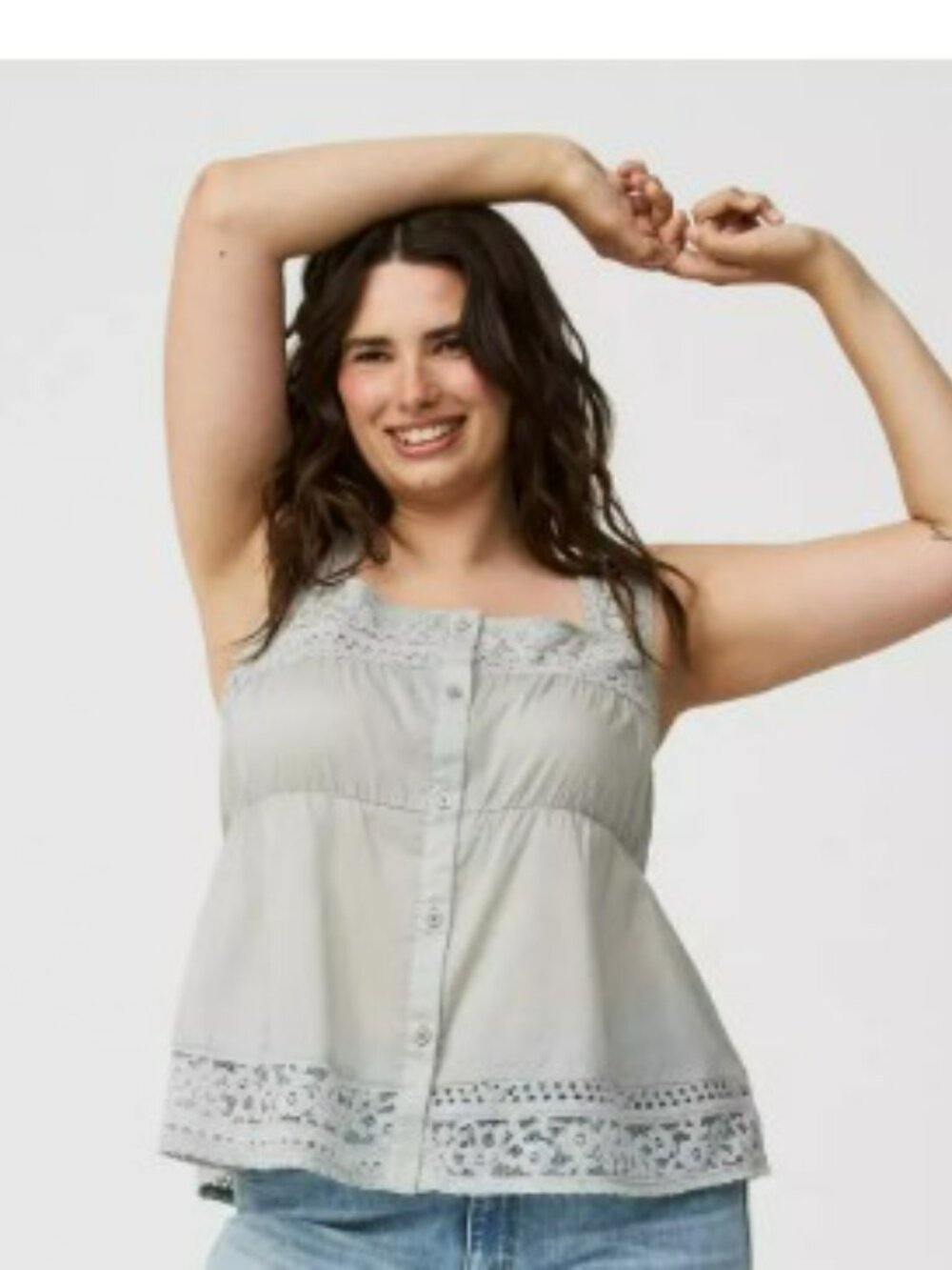 NWT Torrid Gray Lace Cami Size 1 Feminine Boho Button Front Top